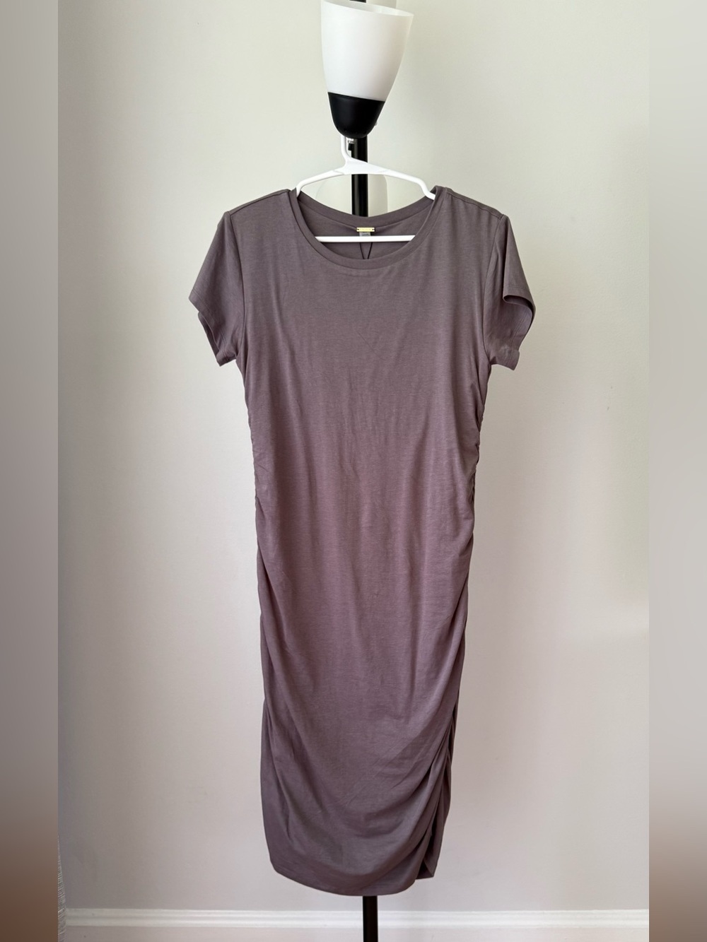 T Tahari Women’s Midi T-Shirt Dress Size M Mineral Grey Ruched Stretch NWT